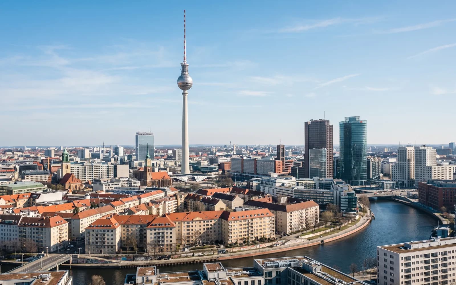 The Berlin skyline in clear daytime light